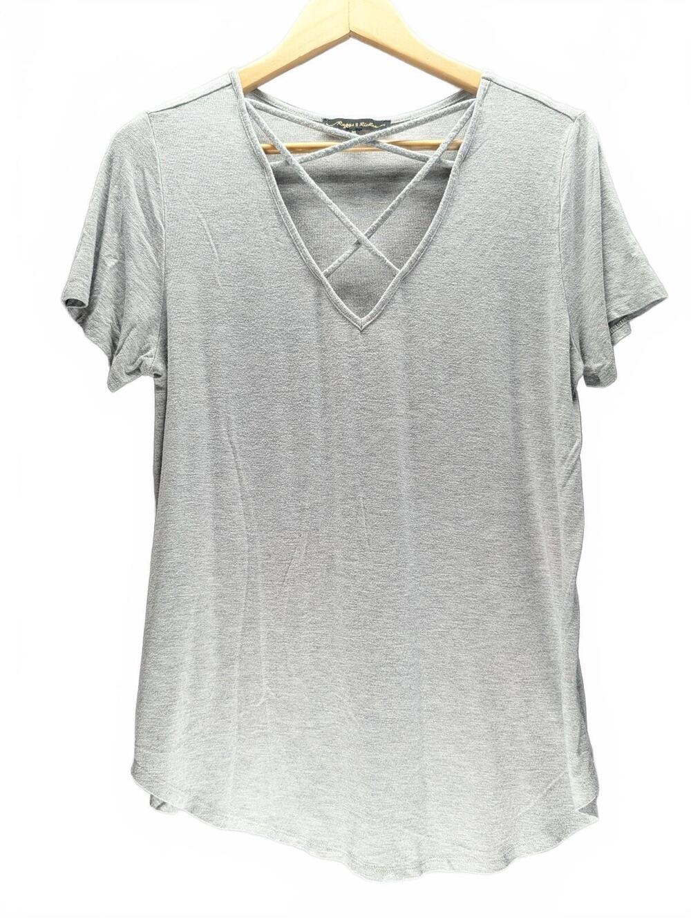 Raggs & Riches XL Gray Crisscross V-Neck Short Sleeve Tshirt
